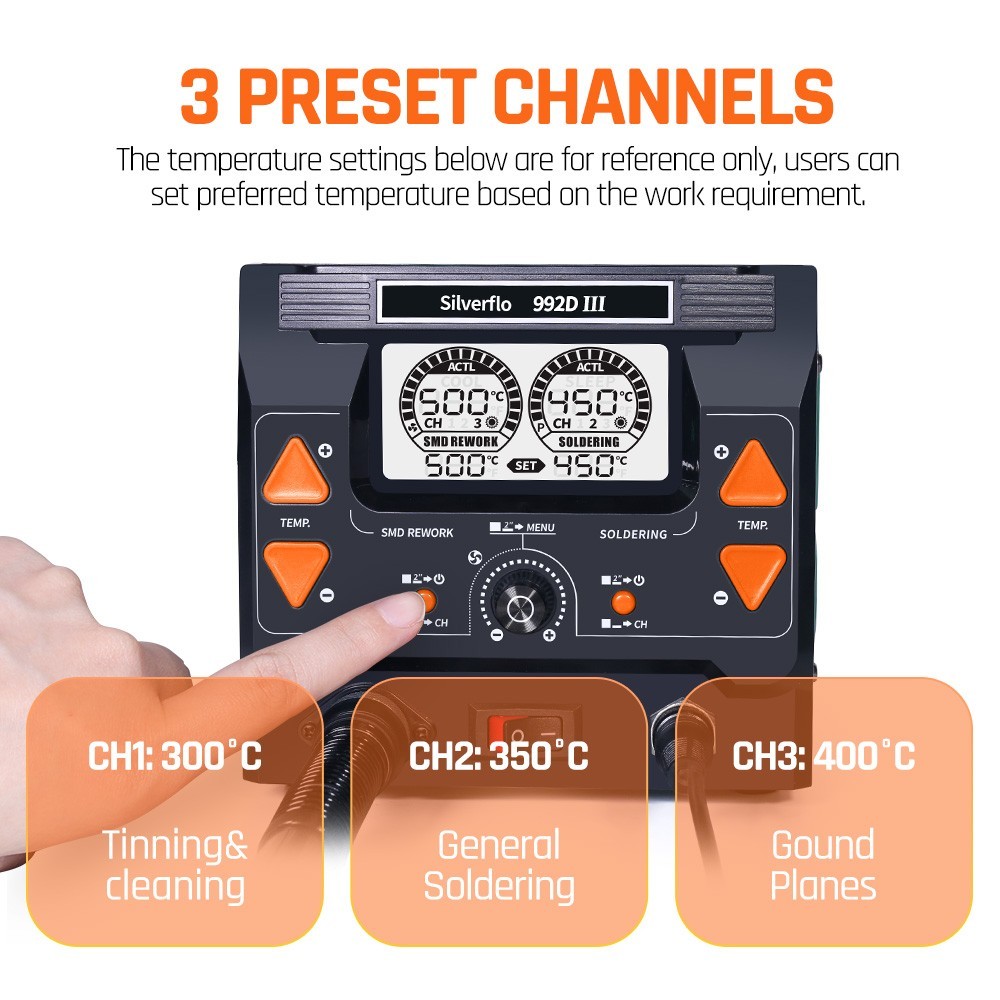 992D-III Soldering Station Hot Air Desoldering Rework Station C210/C245