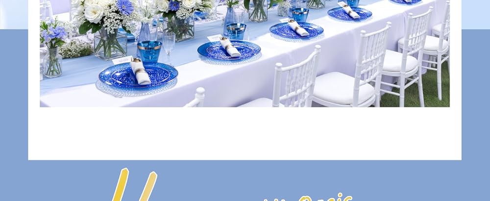 Blue Gold Plastic Plates - Blue Plastic Dinnerware Set Includes 25