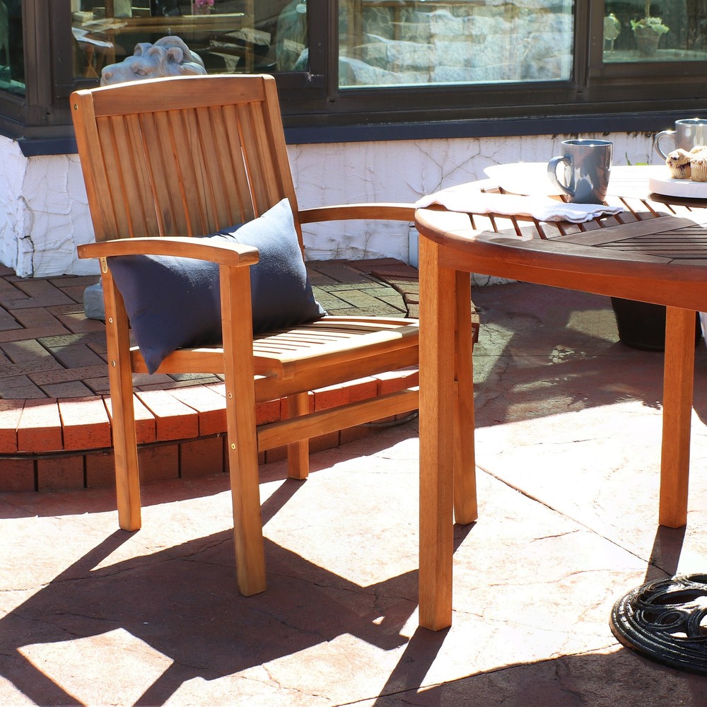 2 Solid Teak Wood Stackable Outdoor Dining Armchair - Light Brown by Sunnydaze