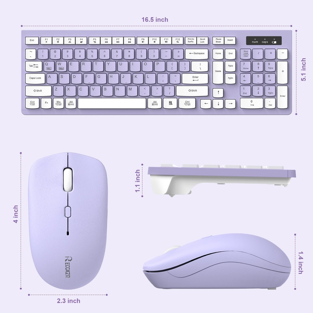 Wireless Keyboard and Mouse Combo, Full-Sized Wireless Keyboard and Adjustabl...
