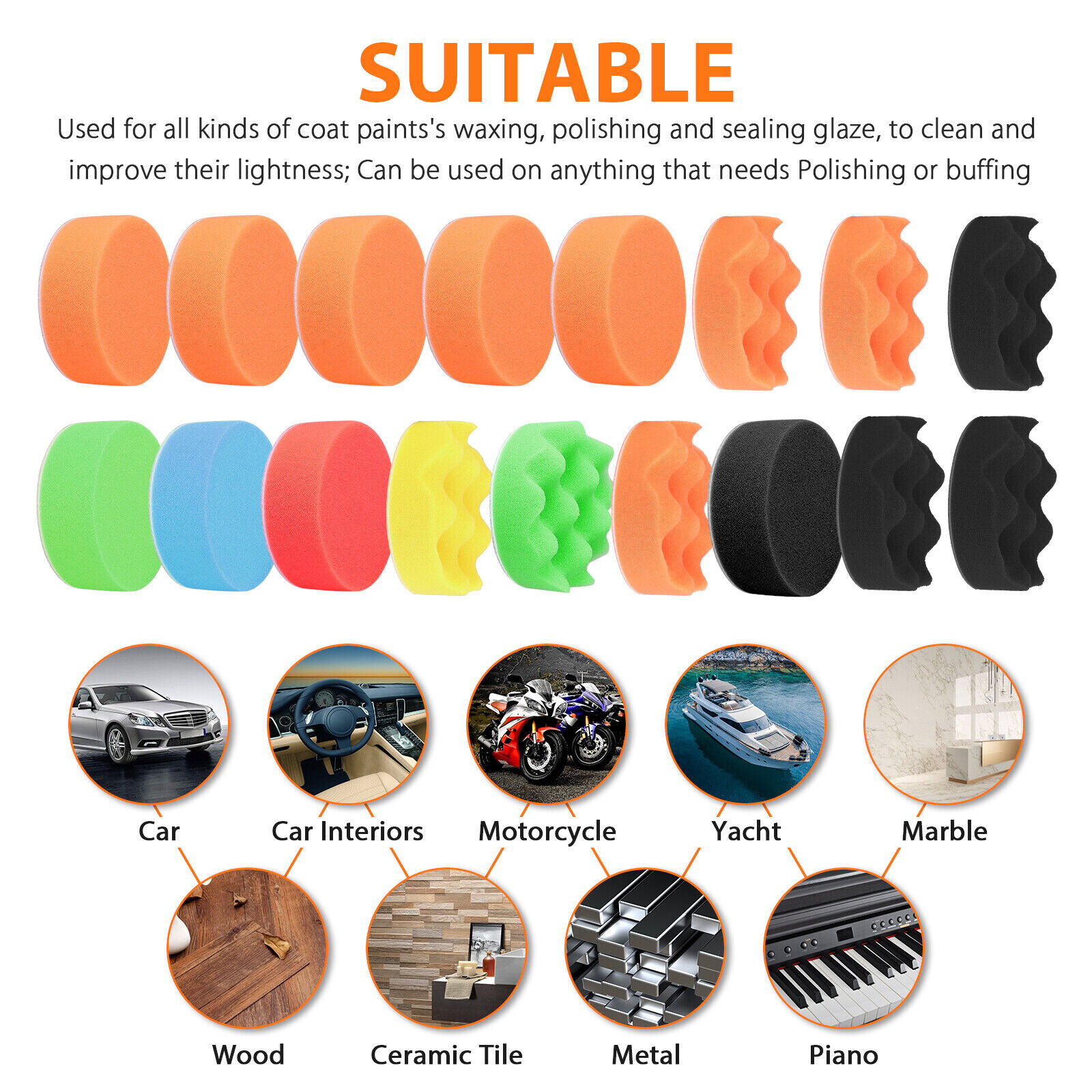 22pc 3" Car Buffing Pads Polishing Sponge Set Waxing Foam Polisher Kit for Drill