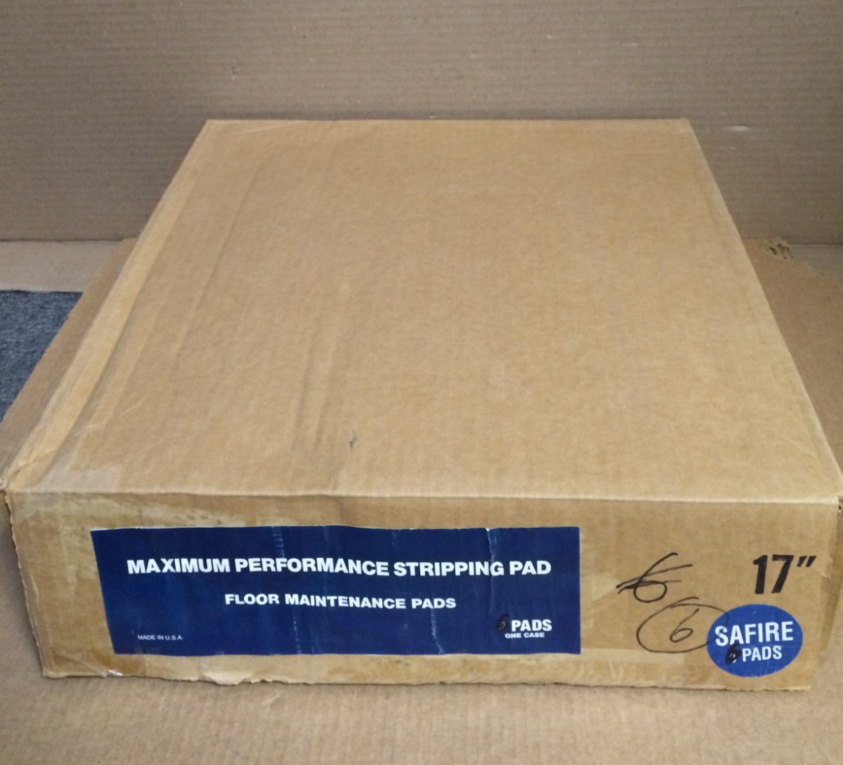 (QTY 6) 17in/17" Floor Maintenance Black Stripper Pads, Made in USA