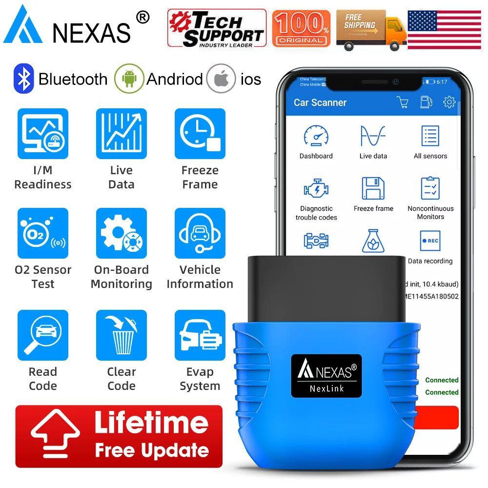 NEXAS NexLink Bluetooth 5.0 OBD2 EOBD Diagnostic Tool Scanner for iOS Android