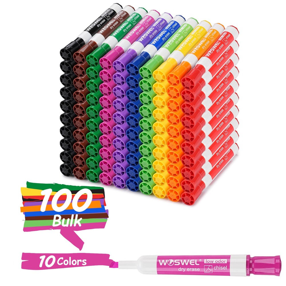 Chisel Tip Dry Erase Markers, Low Odor, Assorted Colors, 40 Count Pack