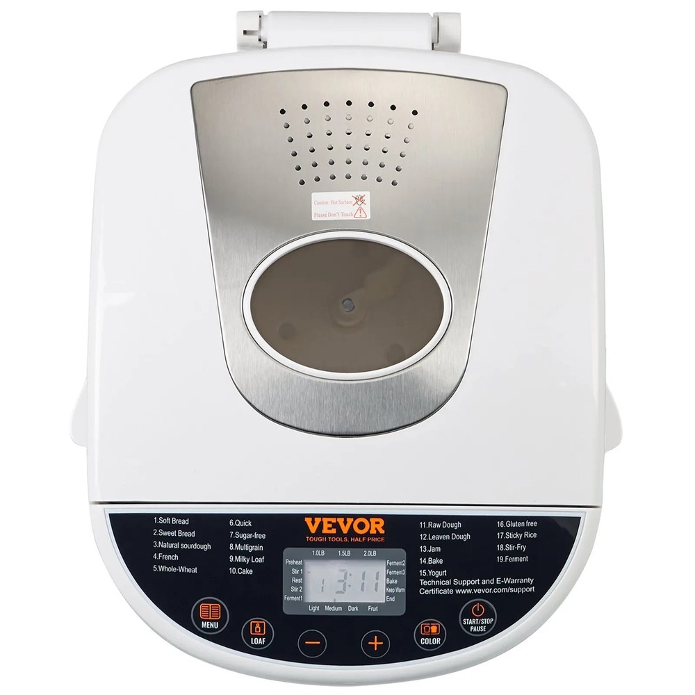 2LB 19-in-1 Bread Maker Automatic Compact Dough Machine Nonstick White