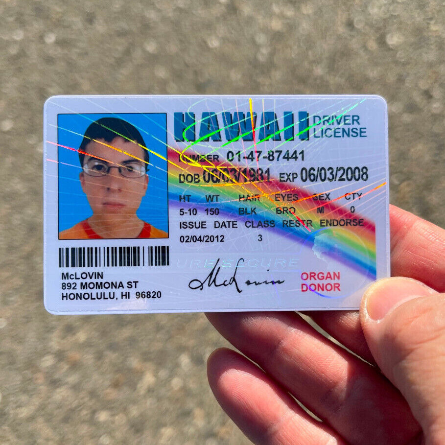 🌈🤓 McLovin ID CARD Movie Superbad Mc Lovin with "HOLOGRAM" 🌈🤓
