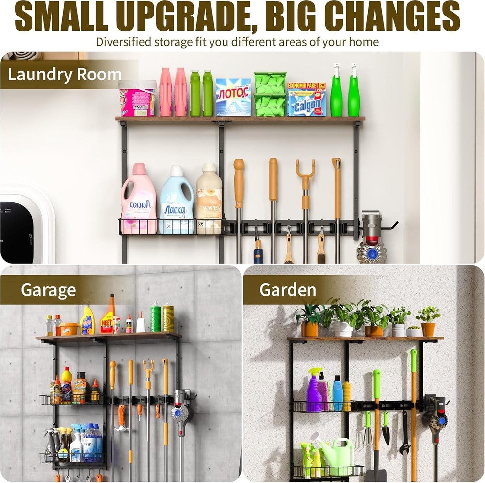 Dust-Proof Multi-Functional Wall Storage Rack for Cleaning Tools - Easy Install