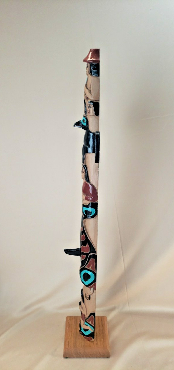 VINTAGE 24 1/2" TLINGIT NW COAST INDIAN WOOD MULTIPLE FIGURES TOTEM POLE MODEL