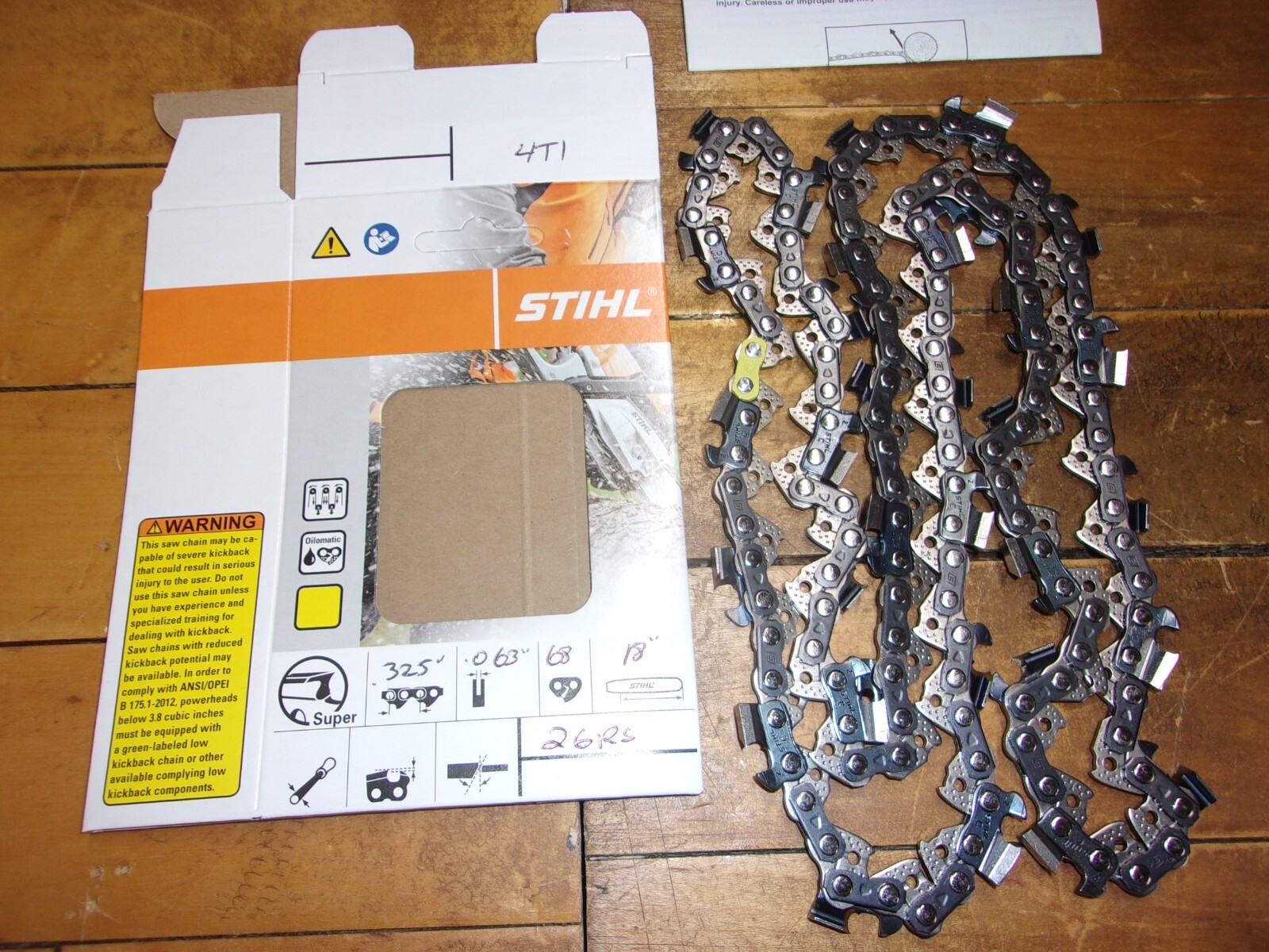 Stihl OEM 18" Full Chisel Chain .325" .063" 68 DL 26RS-68 Yellow #GM-4T1
