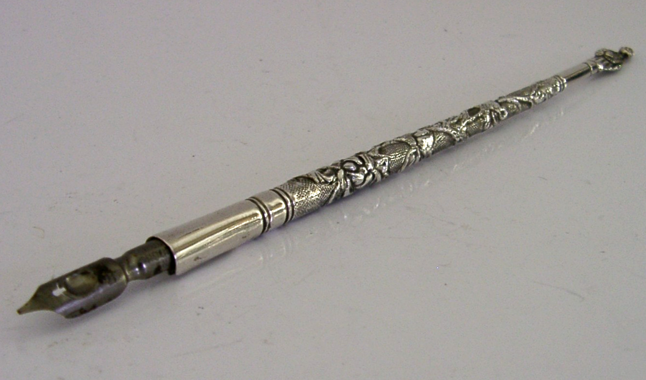 CHINESE EXPORT SILVER DIP PEN c1900 DESK ITEM ANTIQUE