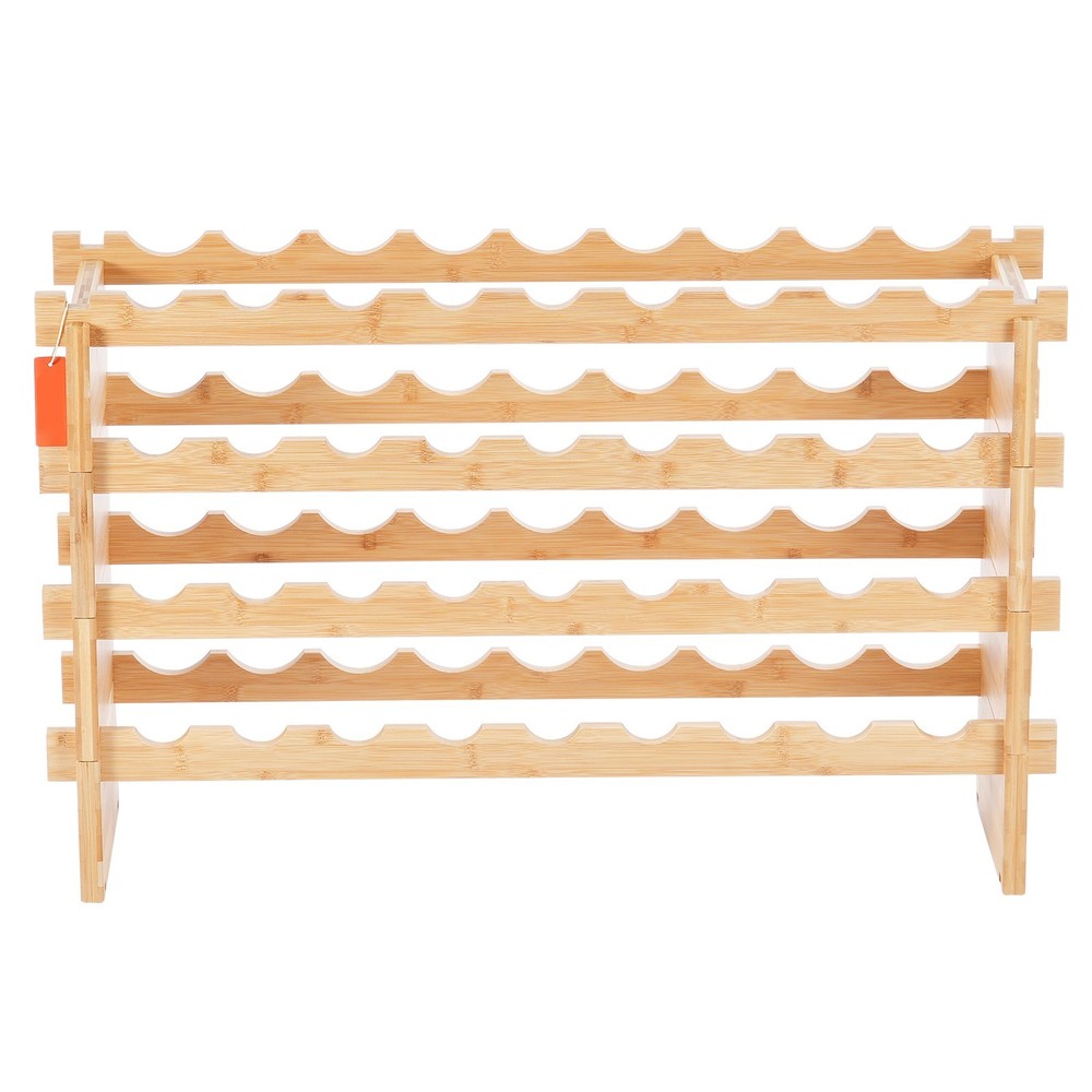 48-Bottle Stackable Bamboo Wine Rack, 6-Tier Modular Display Shelf
