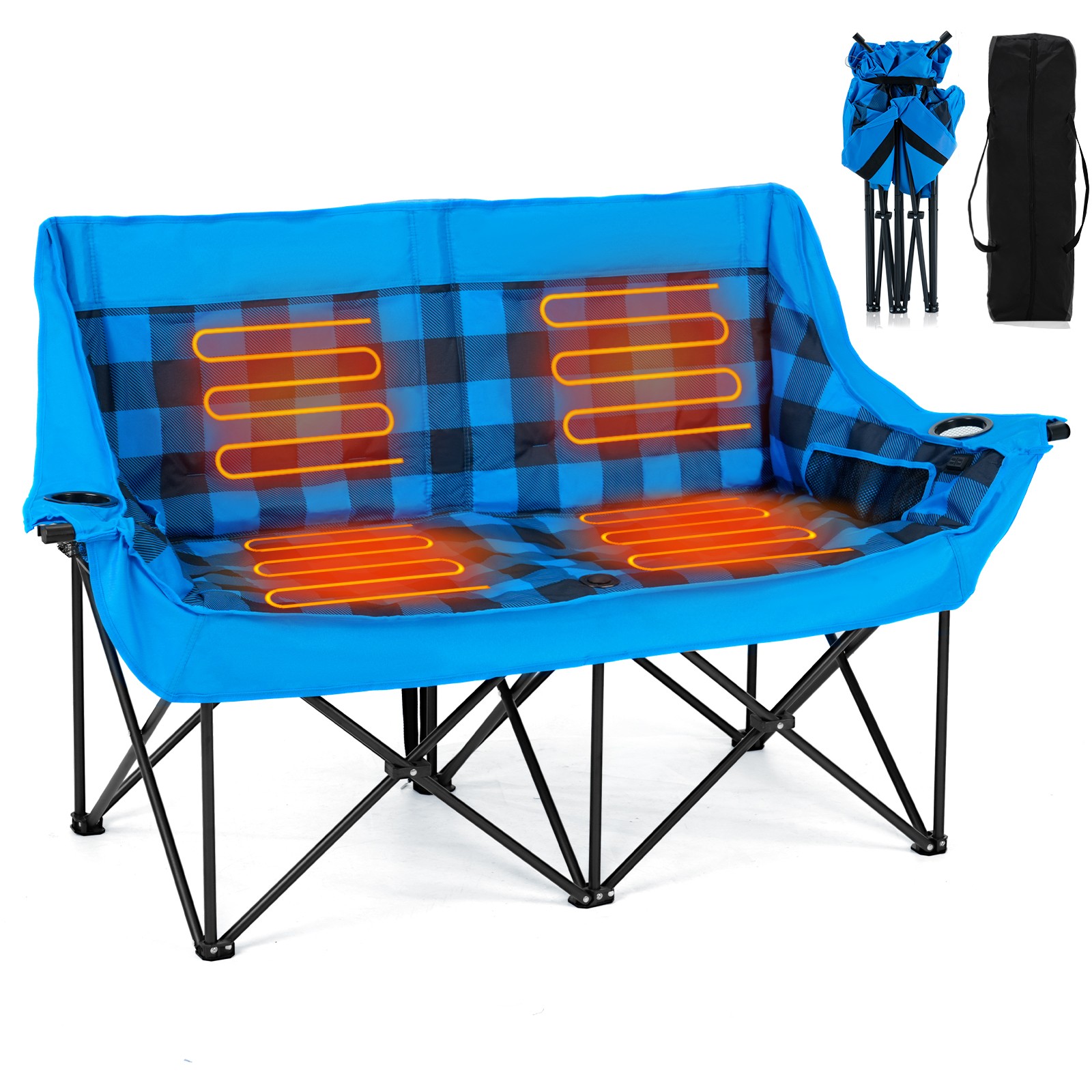 NAIZEA Heated Double Camping Chair with 3 Heat Levels Fully Padded Duo Chair