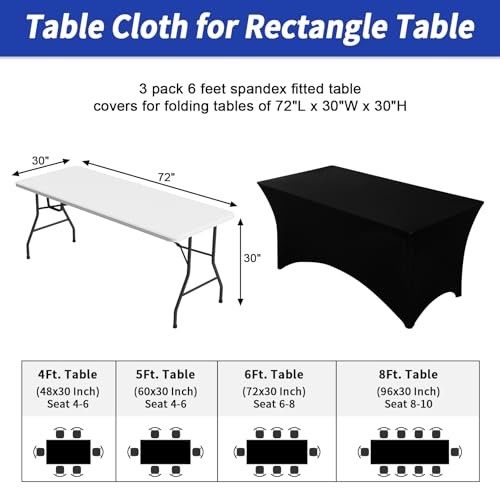 3 Pack Table Cloth for 6FT Rectangle Tables, Rectangular 6Feet-3Pack Black