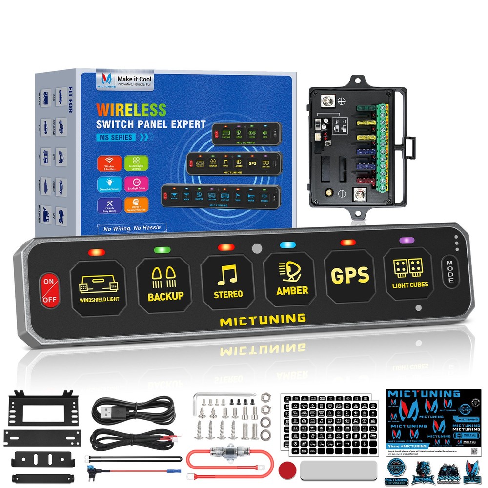 MICTUNING MS600 Wireless 6 Gang LED Touch Switch Panel Slim Circuit Relay System