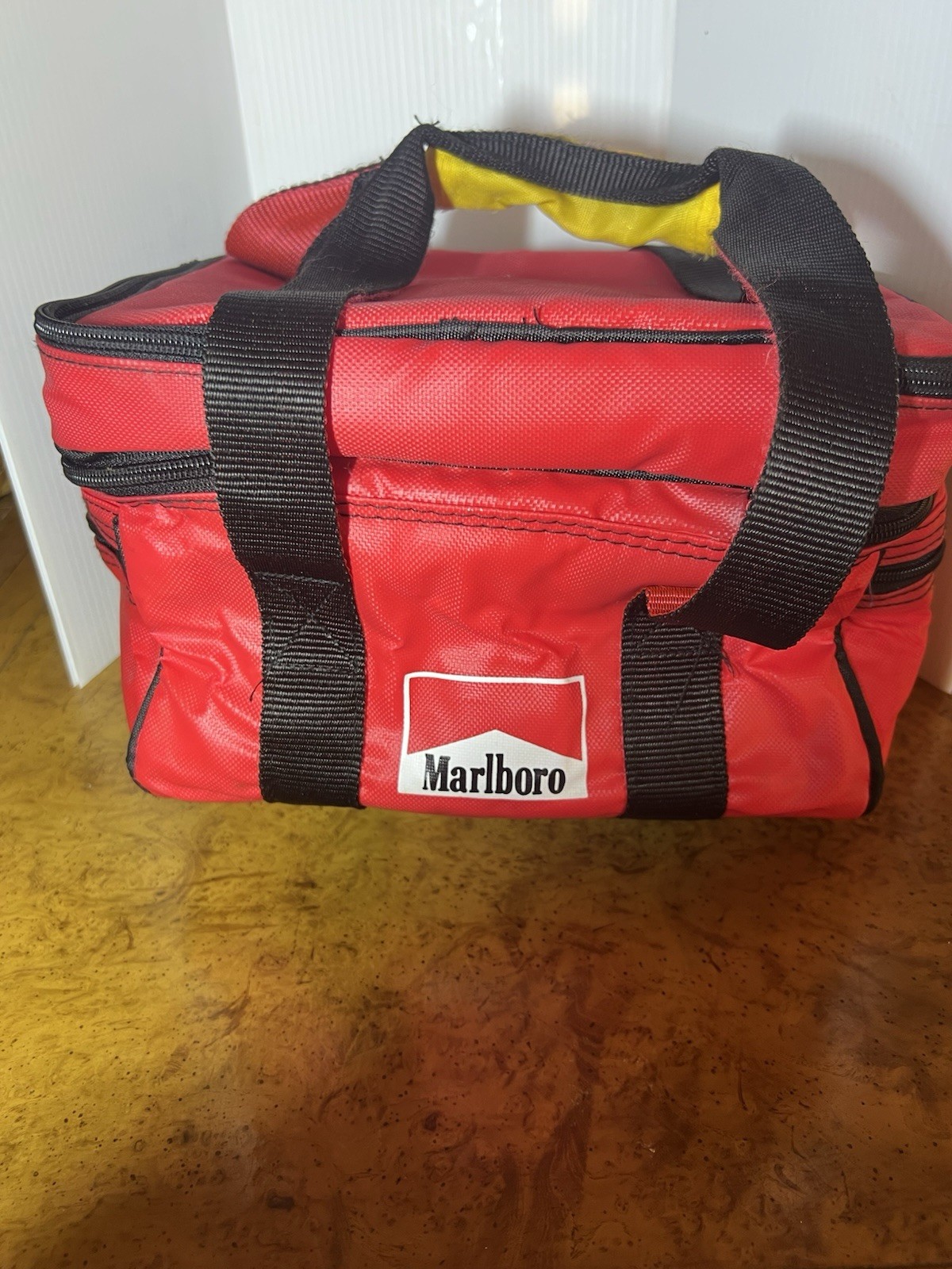 Vintage 1990s Marlboro Soft Sided Insulated Travel Cooler Lunch Bag Red Black
