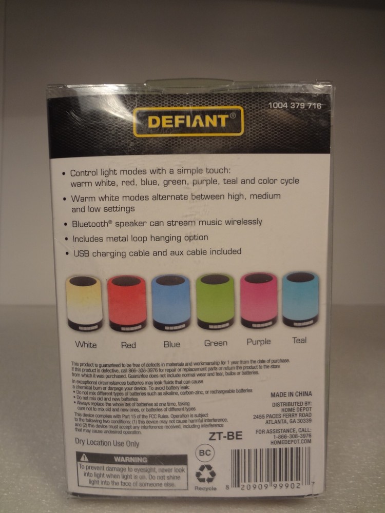 Defiant Rechargeable Color Changing LED Touch Light Bluetooth Speaker - Green