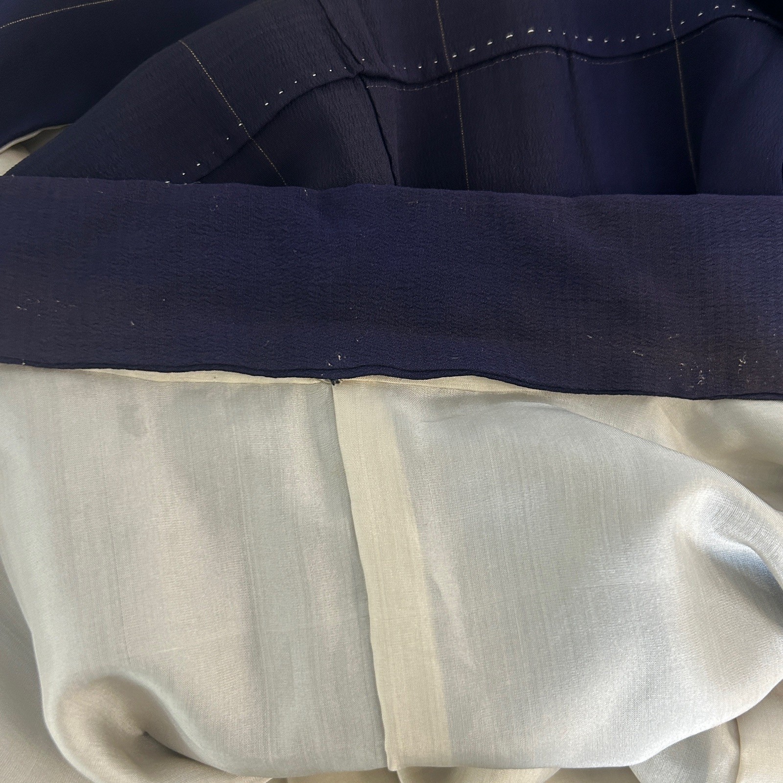 Japanese Vintage Navy Blue Windowpane Full Length Kimono Robe 100% Silk Lined