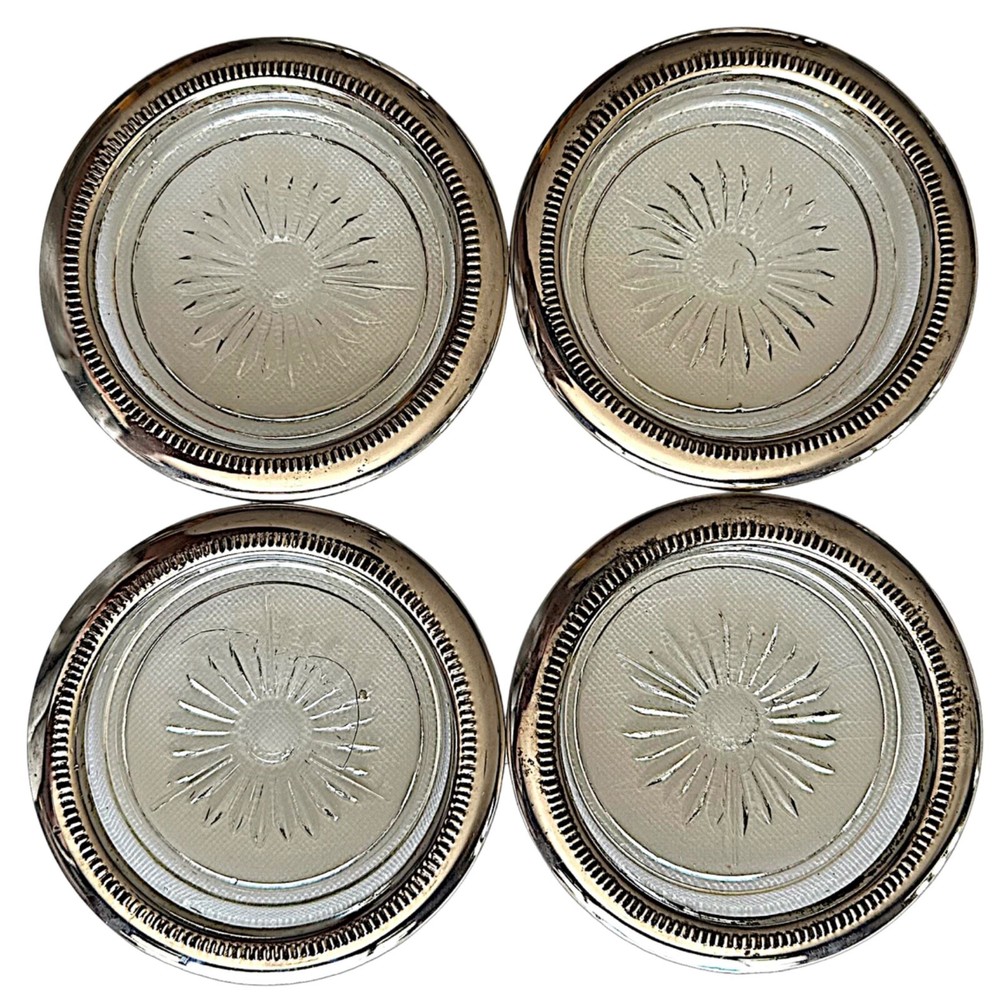 Vintage Silver Plated Crystal Coaster (set of 4) Starburst Pattern