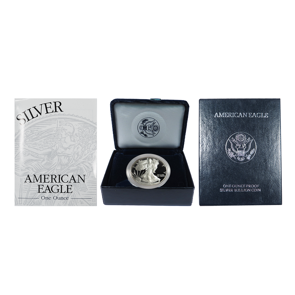 2002-W Proof $1 American Silver Eagle Box, OGP & COA