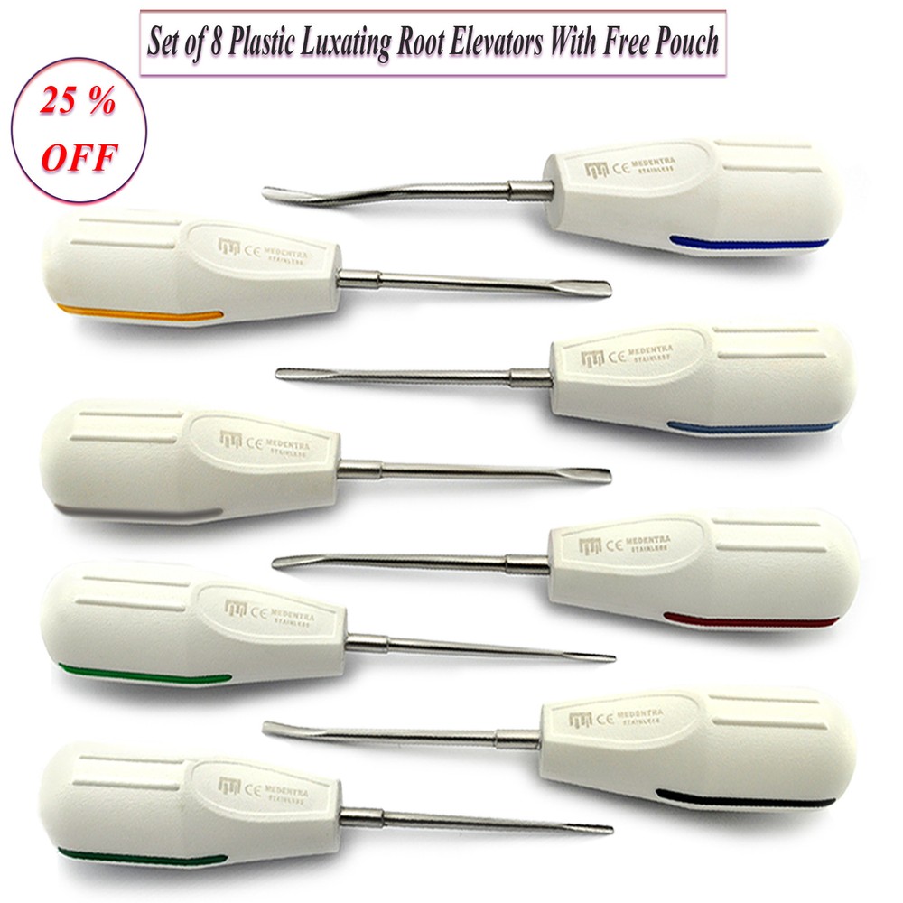 8Pcs Surgical Luxating Tooth Extracting Root Surgery Elevators With Black Pouch