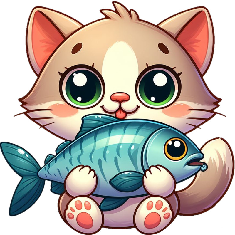 30 Custom Cartoon Kitten With Fish Personalized Address Labels