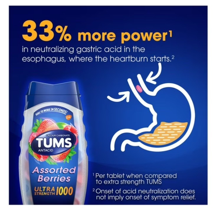 TUMS Assorted Berries Ultra Strength 1000 - 265 Chewable Tablets