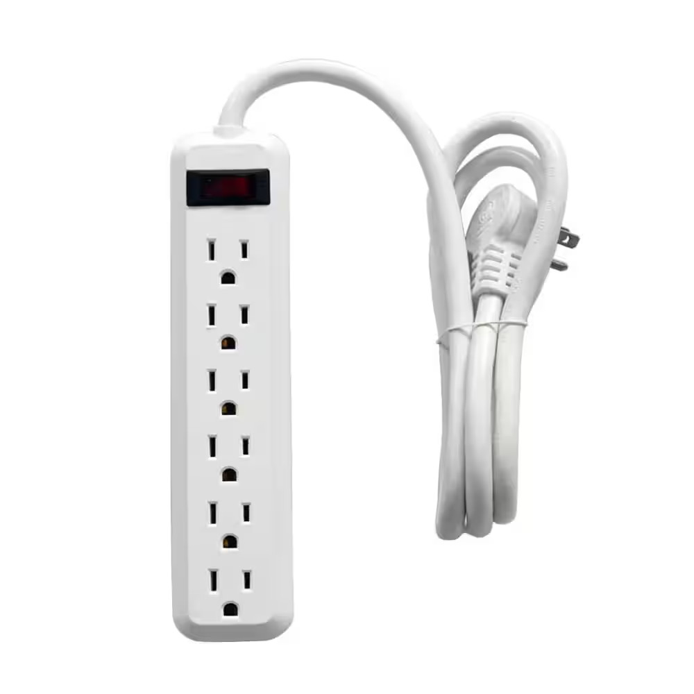 4 Ft. 6-Outlet Power Strip with 45 Degree Flat Angle Plug, White (2-Pack)