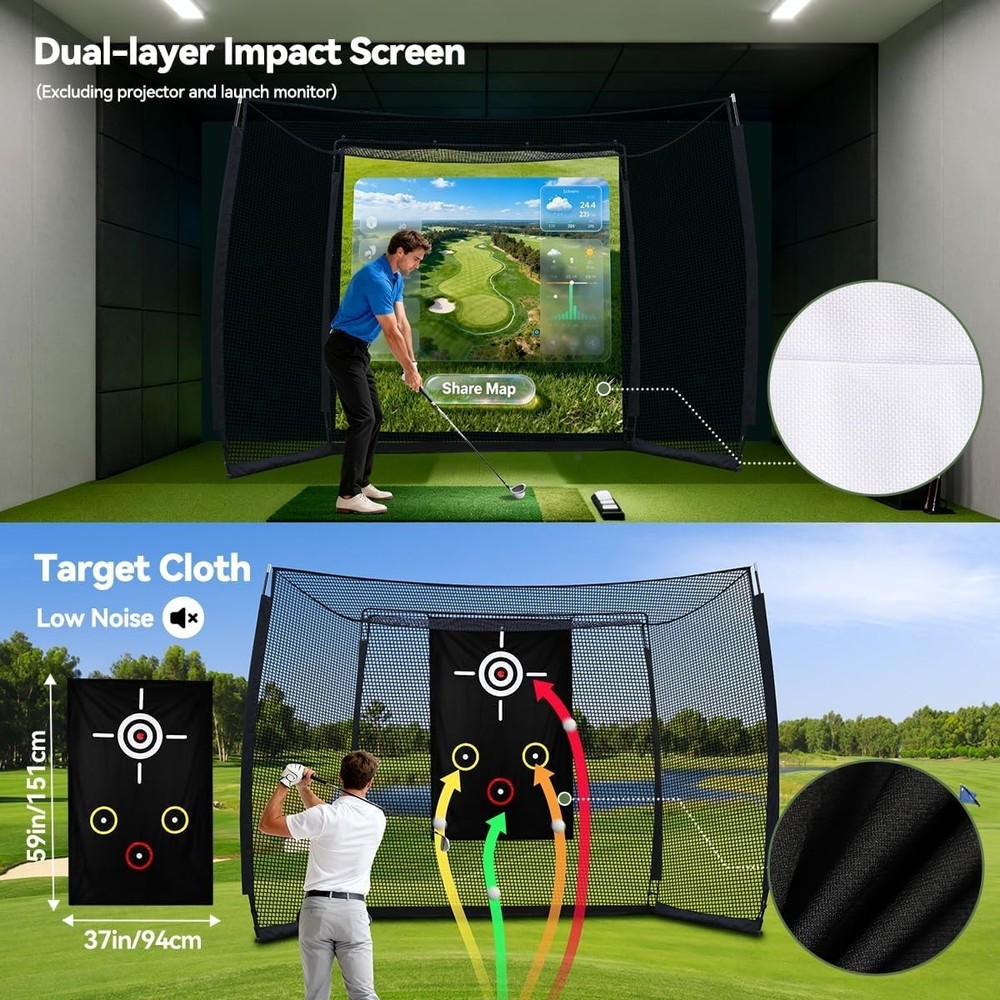 Golf Net with Simulator Impact Screen and Target Cloth 10x8ft Golf Practice Net