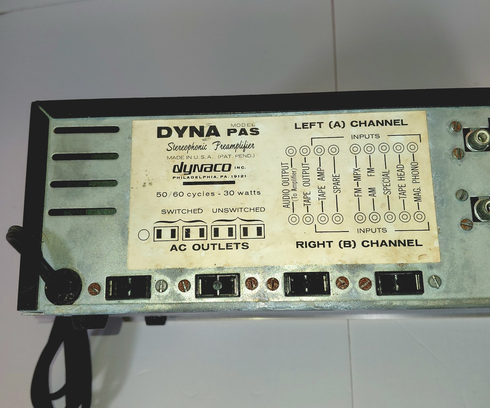 DYNA Model PAS Stereo Preamplifier - AS IS For Parts or Restoration