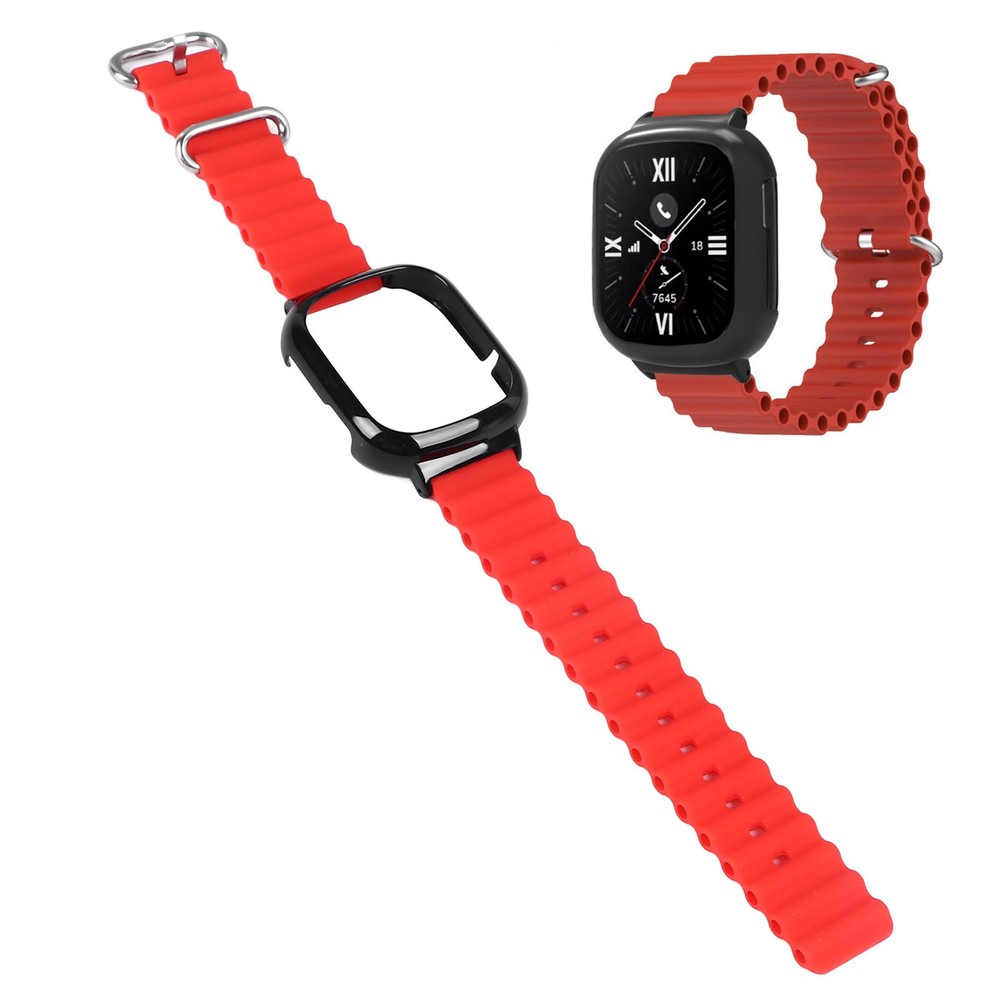 Silicone Watch Band With Case Replacement For Honor 4 Adjustable Strap (Red )