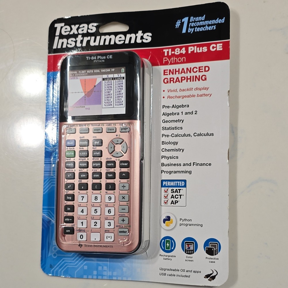 Texas Instruments TI-84 Plus CE Python Graphing Calculator Rose Gold, LCD, Rech…