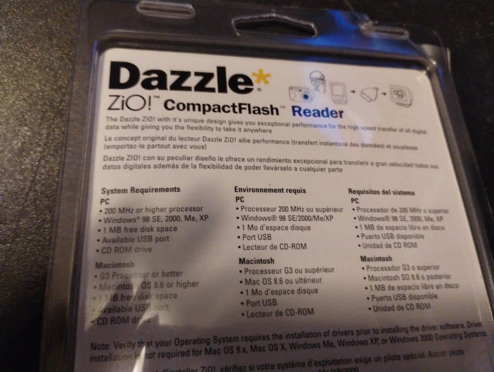 Dazzle CompactFlash Reader/Writer Digital Media Reader Software DM-8500 NEW