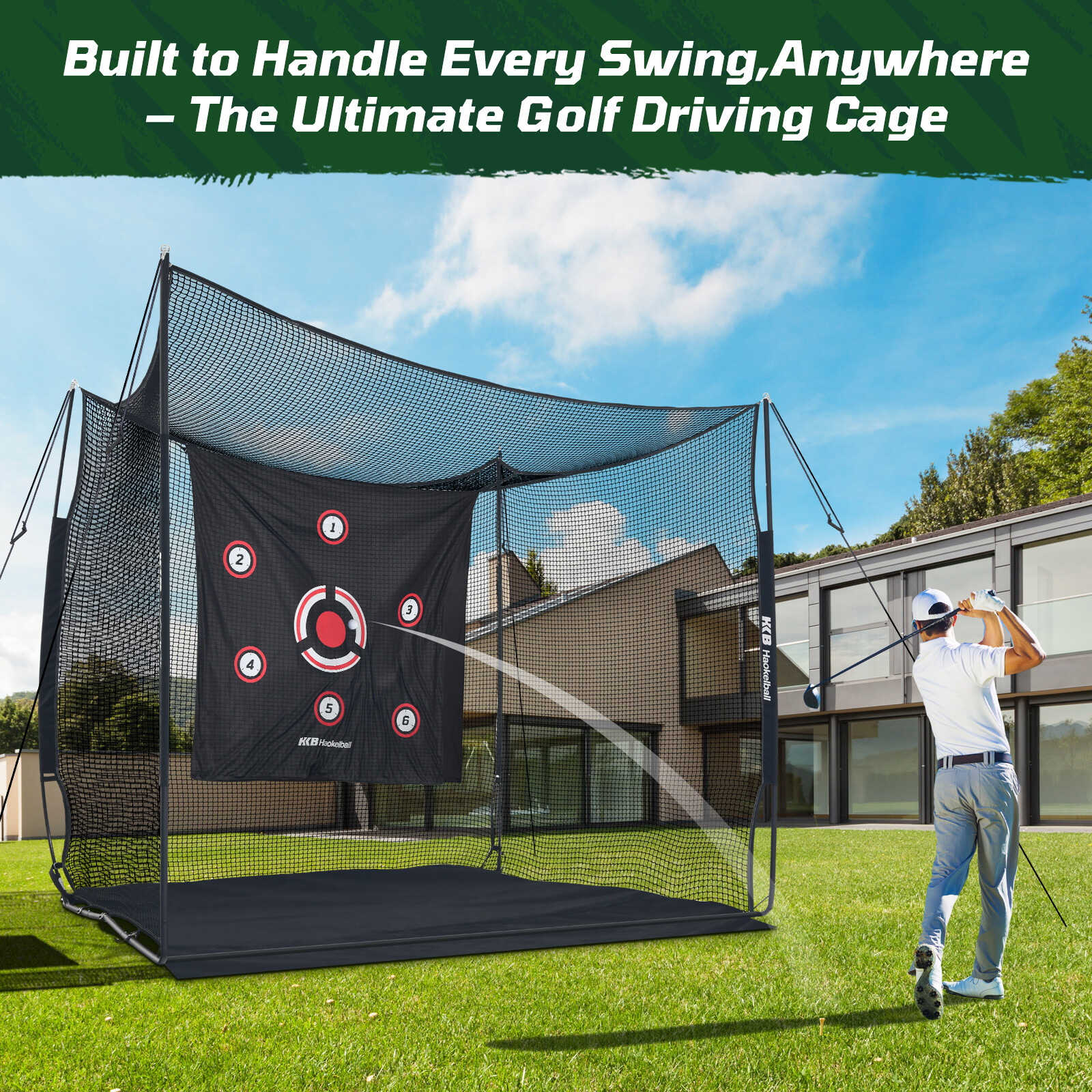 Golf Hitting Cage 10x8x6ft Golf Practice Net Heavy-Duty Steel Frame for Backyard