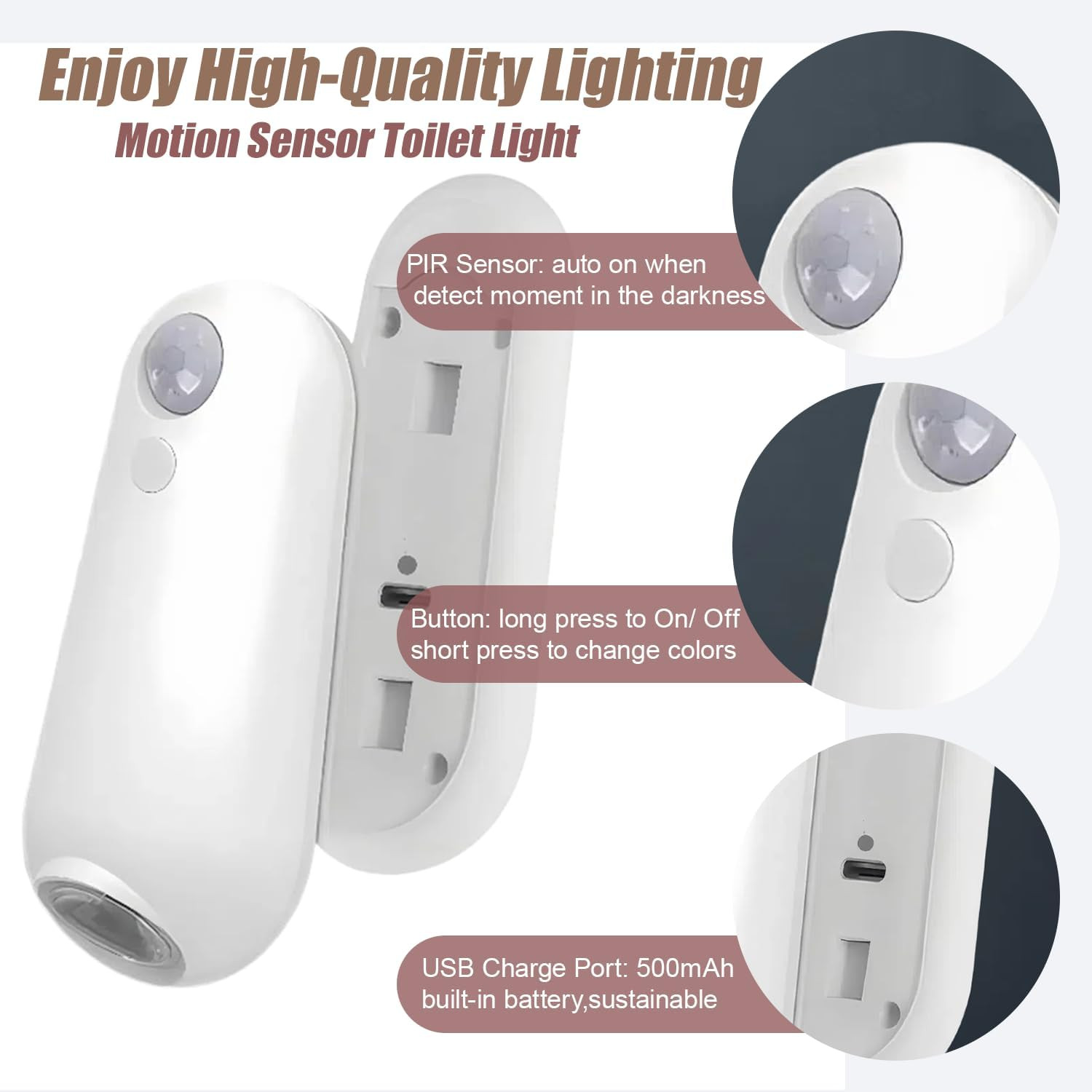 2-Pack Toilet Night Light Motion Sensor Activated, Rechargeable RGB Toilet Bowl