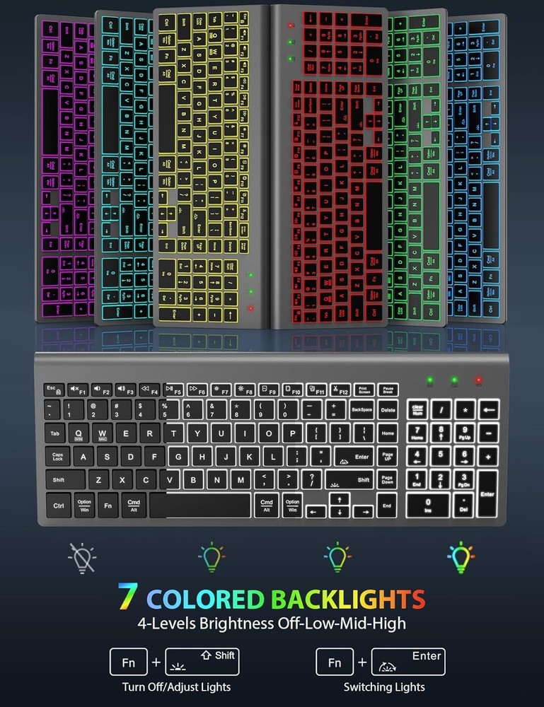 Wireless Keyboard and Mouse Combo Backlit - Compact Quiet Keyboard with RGB M...