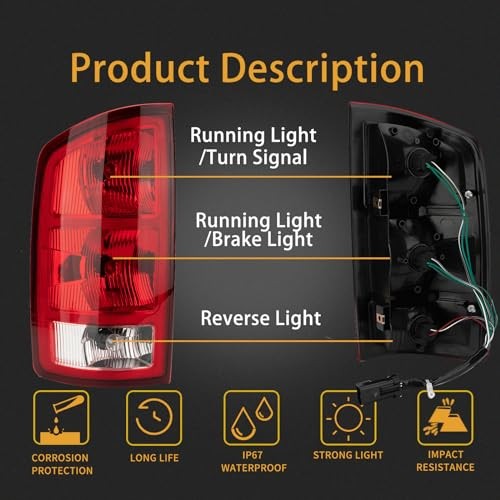 Tail Light Assembly Compatible with 1500 2003-2006 Dodge 2002-2006 Dodge Ram