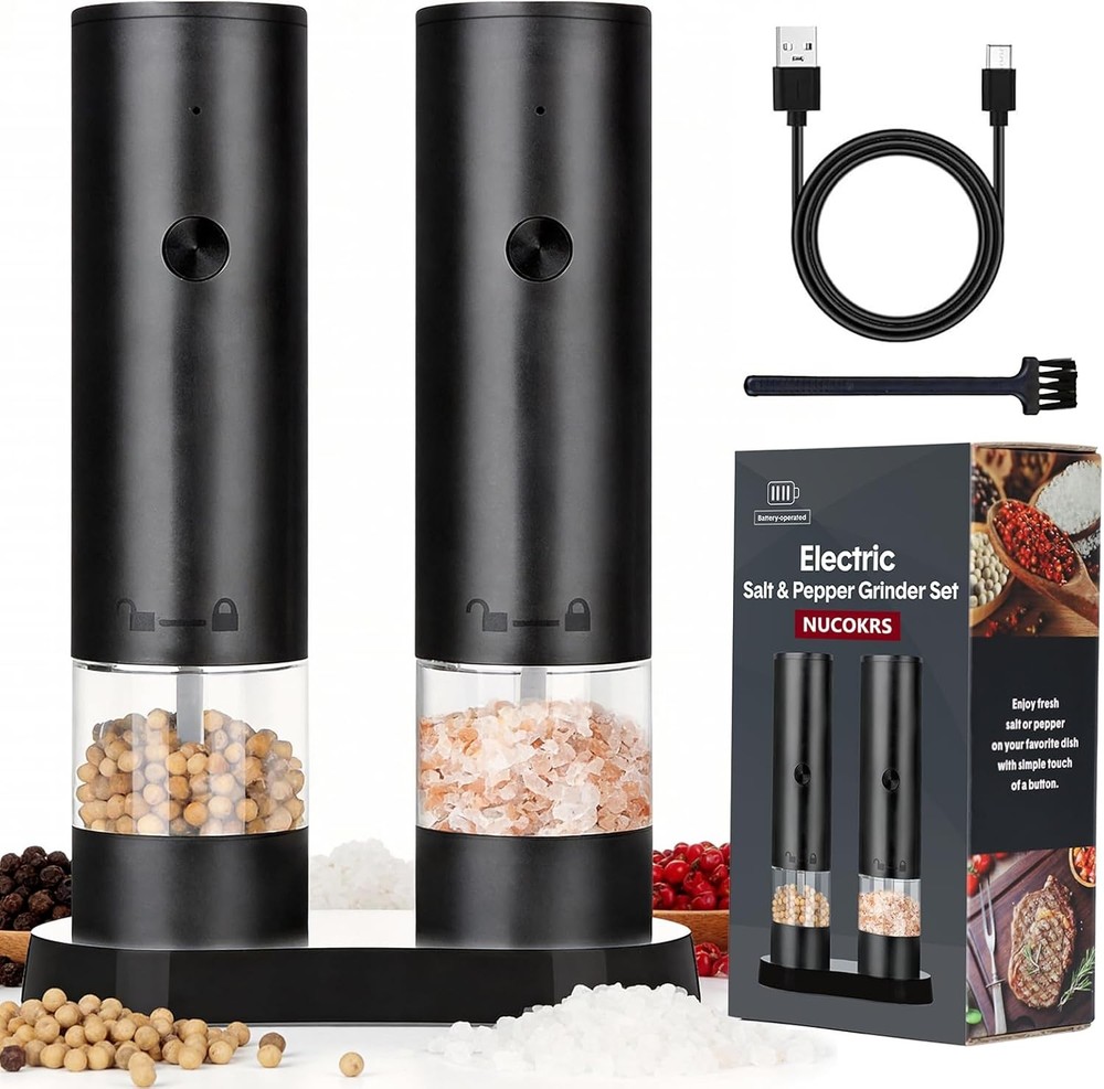 Electric Salt and Pepper Grinder Set, Automatic, Adjustable, Gift, 2 Pack