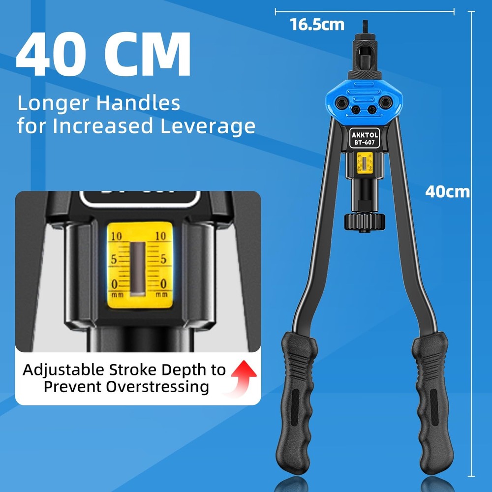 Rivet Nut Pliers - 40cm Total Length for More Force, Adjustable Pull Depth, ...