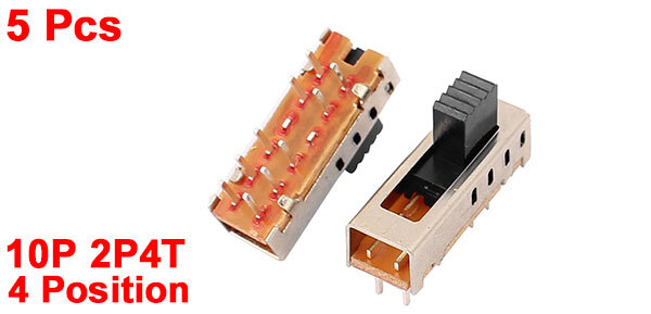 5pcs 4 Position 10P 2P4T Panel Mount Micro Slide Switch Latching Power Switch