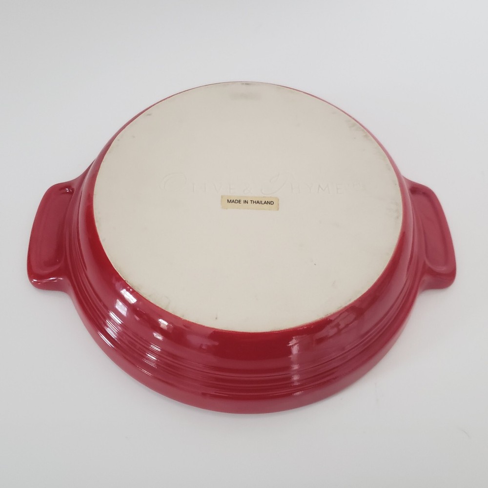 Olive & Thyme 1qrt Red/Beige Round Stoneware Baking Dish 8.5" Diameter 2" Deep
