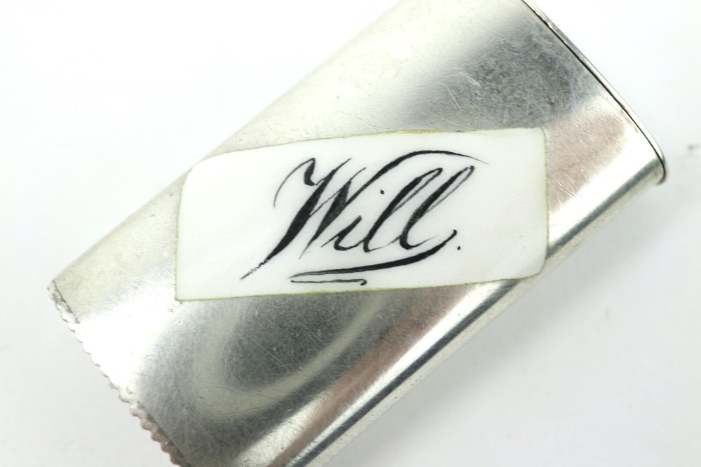Very Small Silver Vesta Case With Enamel Name Panel - Will - HM Date 1885
