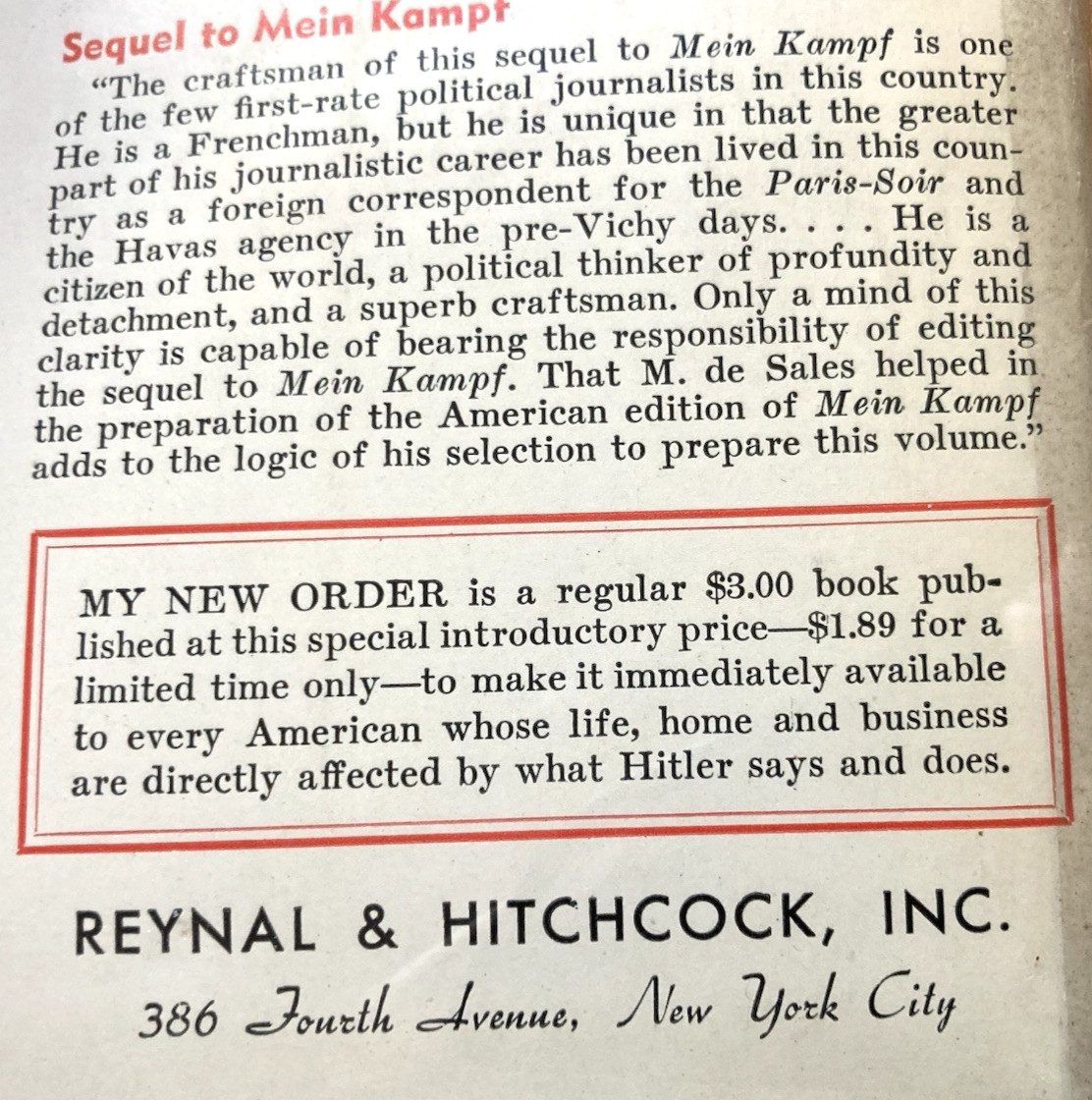 MY NEW ORDER-WWII-ADOLF HITLER's SPEECHES-RARE TRUE 1st Ed-1st Pr-1941-DJ-CLEAN