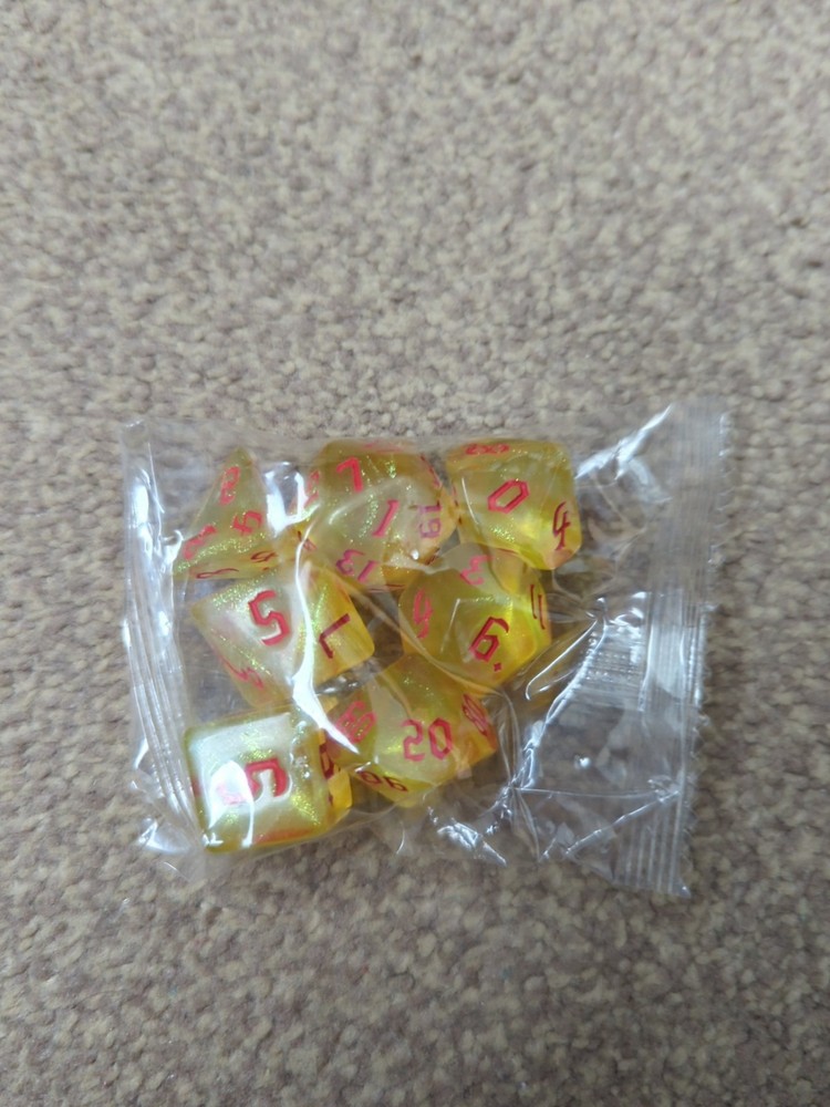 Yellow And Red Glitter Dice Set
