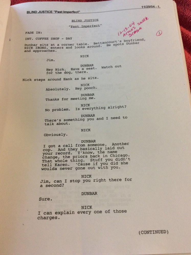 ORIGINAL SCRIPT BLIND JUSTICE PAST IMPERFECT STEVEN BOCHCO RON ELDARD NICHOLS