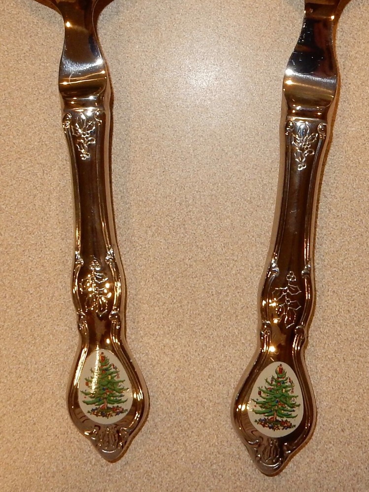 Spode Stainless Flatware Large Salad Serving Spoon & Fork