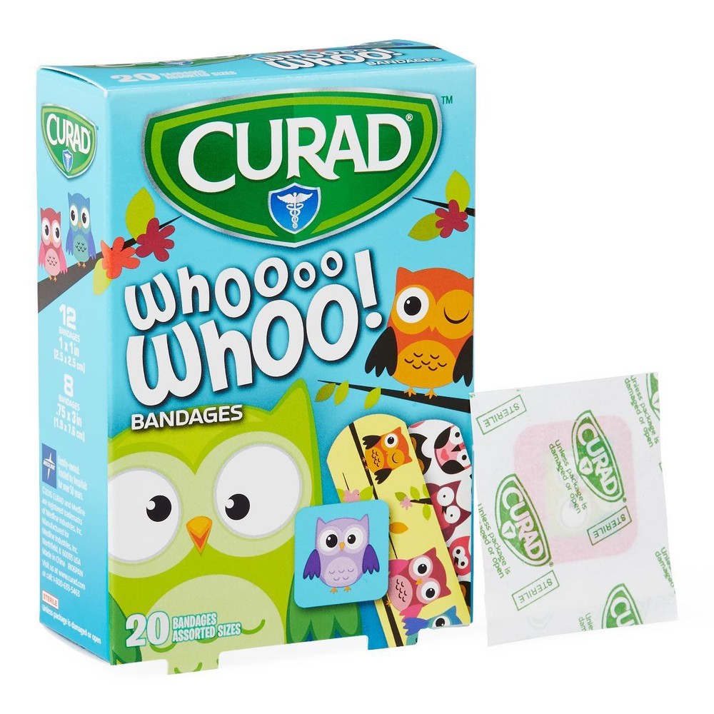 Curad Bandages, Owls, Assorted Sizes, Box of 20