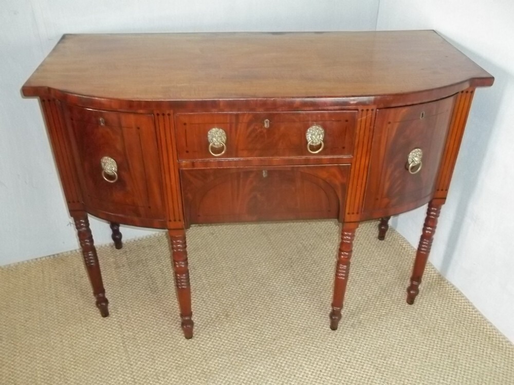 Antique Regency Georgian bow front mahogany oak lined sideboard serving table