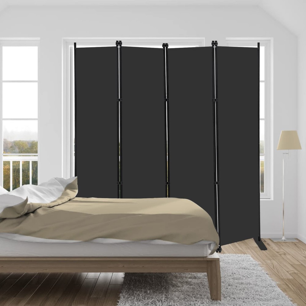 MAYOLIAH 4 Panel Room Divider Screen 6Ft Tall Foldable Privacy 4 Panel, Black