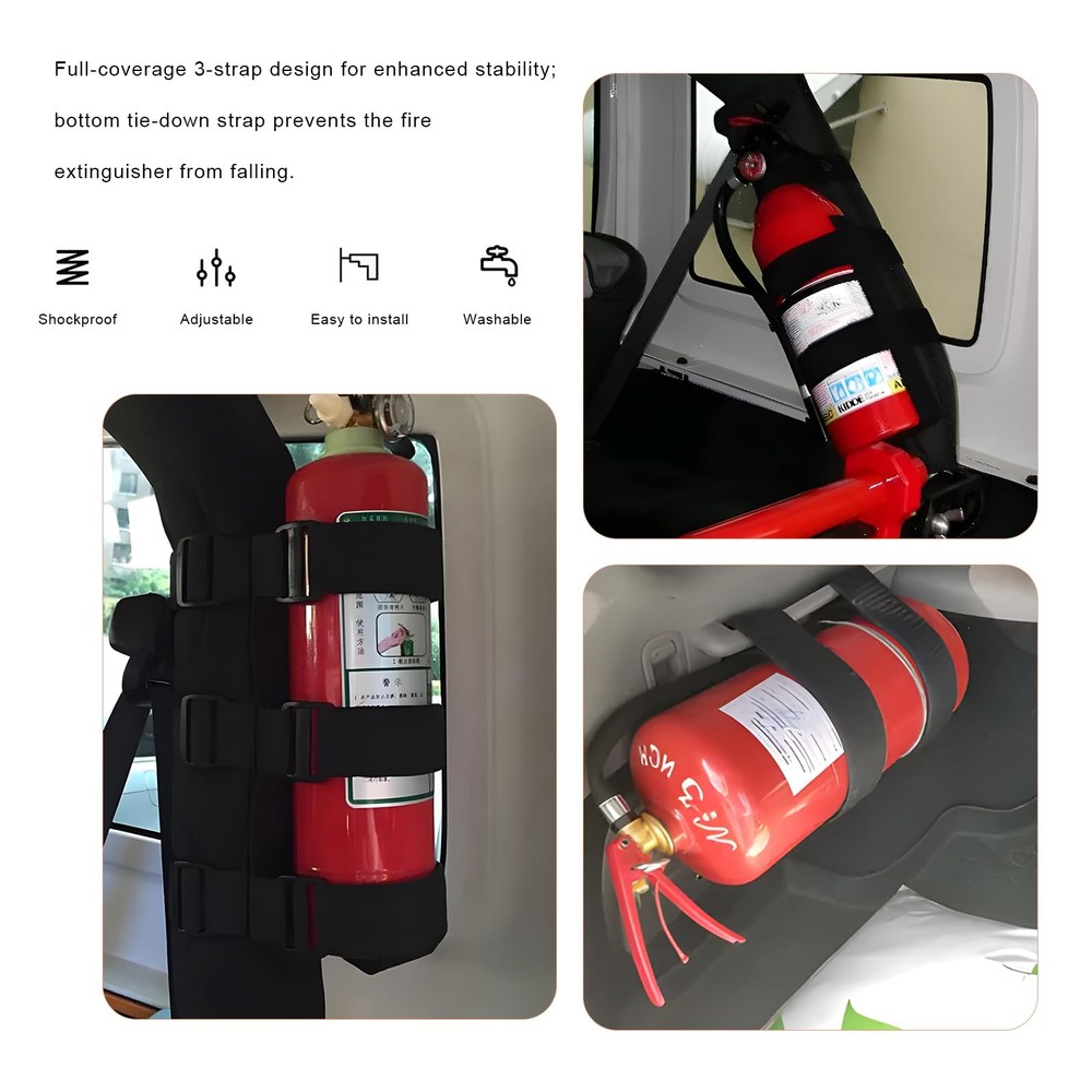 VCYOPN Fire Extinguisher Holder, Adjustable Roll Bar Strap Black