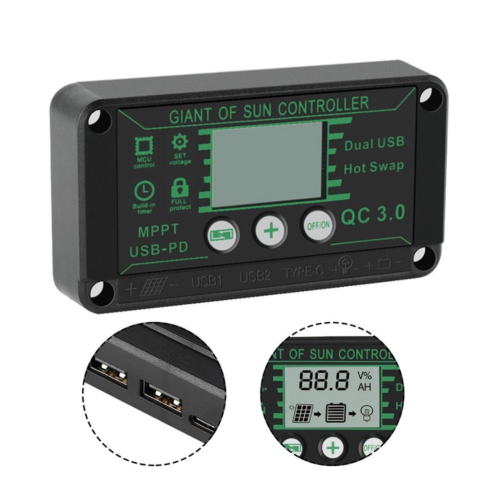 Digital Display Charge Controller Battery Voltage For 12V Solar Panels